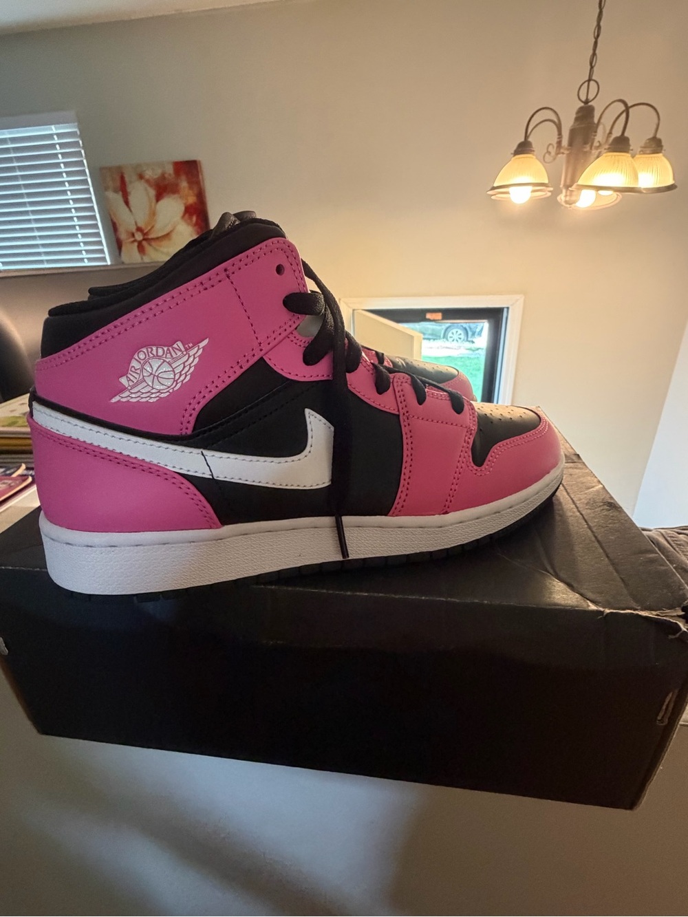 Jordan Kids' Mid Top Sneakers in Pink, Black & White
